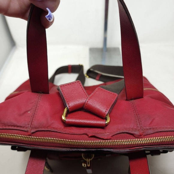 Henri Bendel Womens Backpack Purse Jetsetter Maroon Red Nylon Convertible Travel - Picture 11 of 14